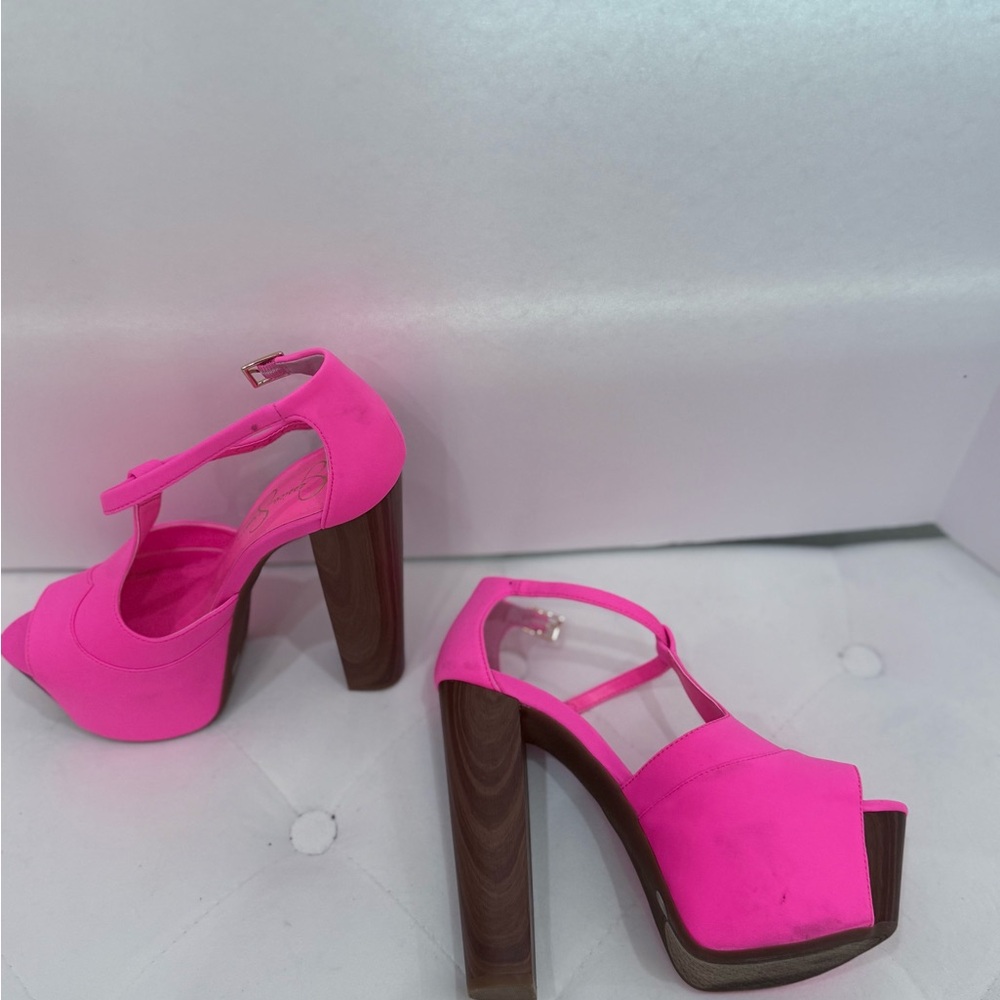 Jessica Simpson Pink Platform T-Strap Heels